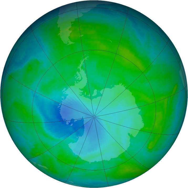 Antarctic ozone map for 22 January 2003